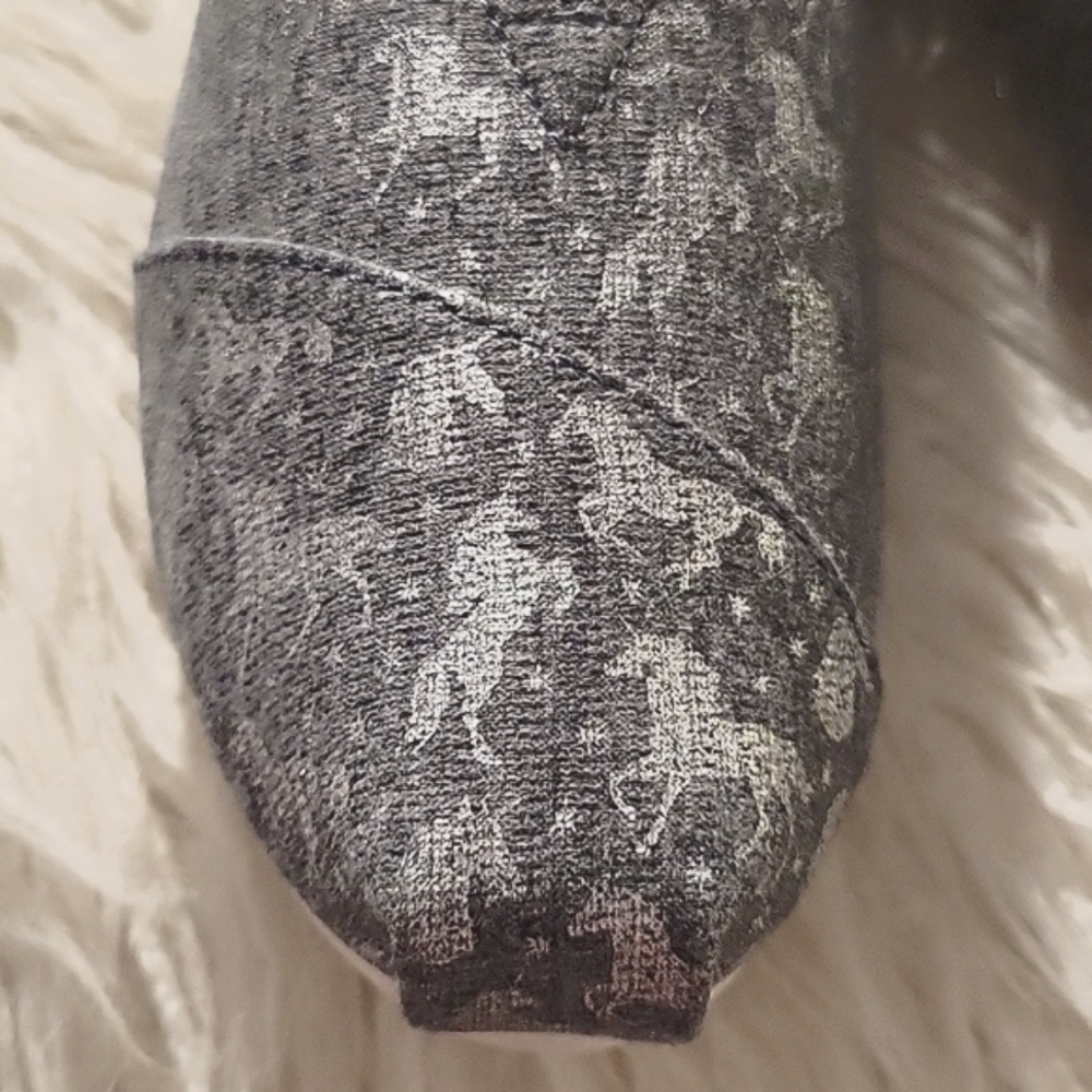 TOMS Alpargata Espadrilles Grey Foil Unicorn Slip On Shoes Size 9.5 - Picture 9 of 11